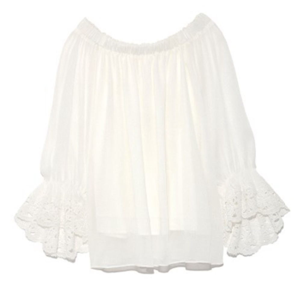 Snidel top lace summer silk blouse Free size white boho ribbon